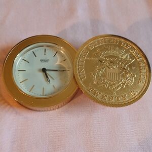 Seiko Gold Travel Desk Clock with White Dial